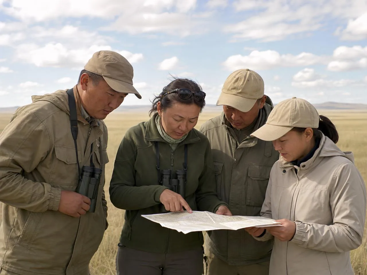 SCA field team gathered on the steppe