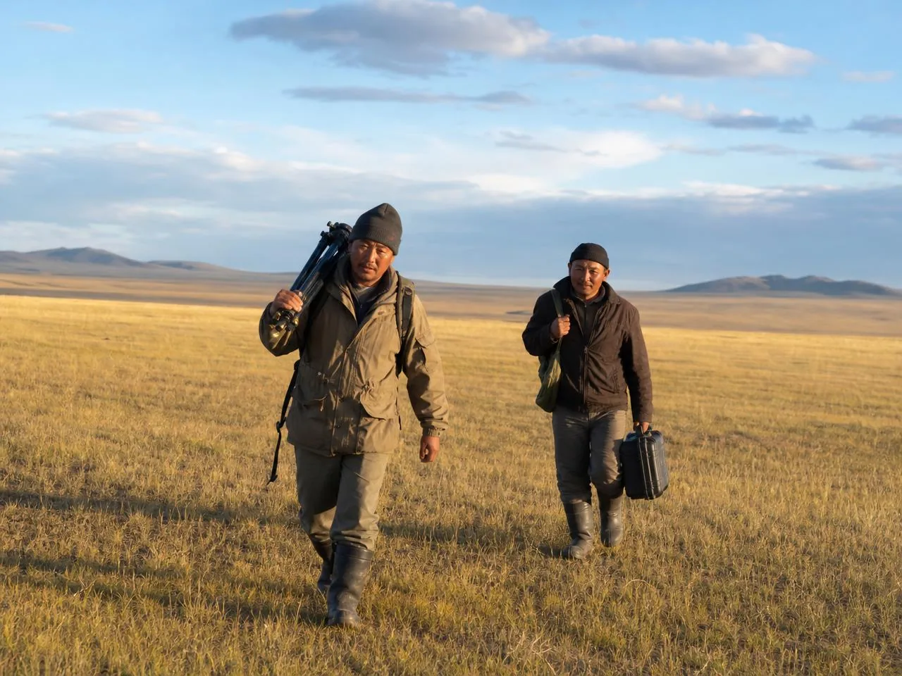 Field team walking back at the end of the day