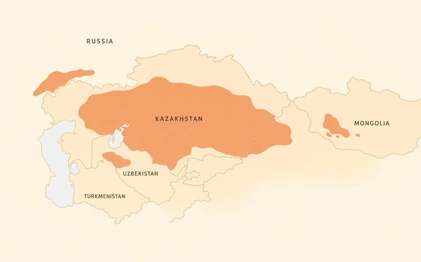 Illustrated map of the saiga range across Kazakhstan, Mongolia, Uzbekistan, Turkmenistan and the Russian Federation